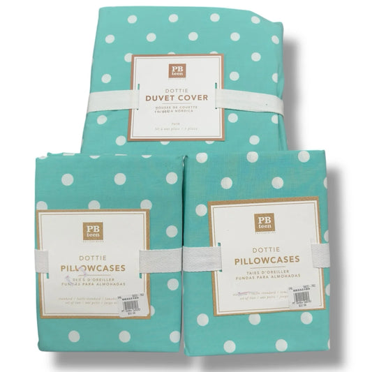 Pottery Barn PB Teen Duvet + 4 Standard Pillow Cases Dottie Turquoise Cotton - Trendiez U ♥