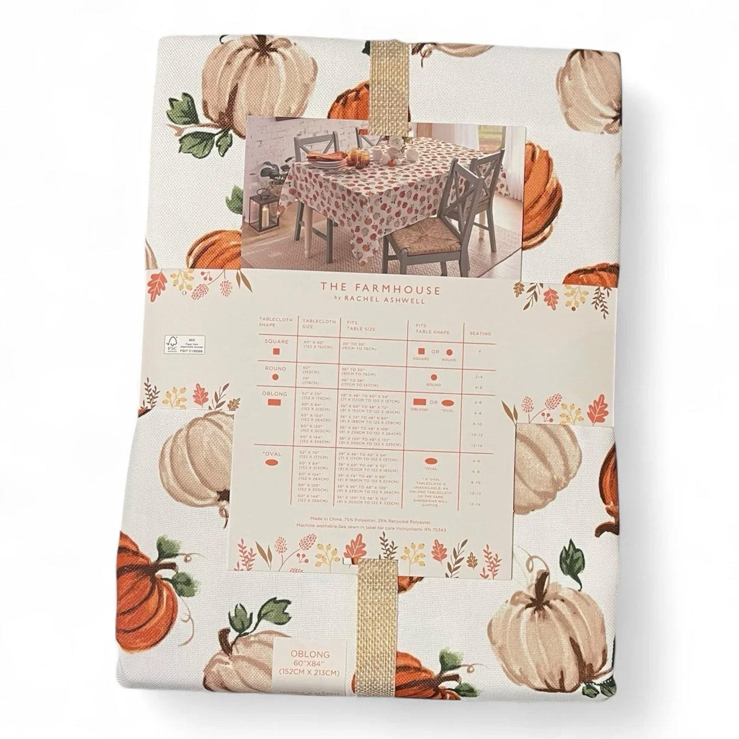 Rachel Ashwell Fall Tablecloth – 60x84” Oblong, Farmhouse Shabby Chic - Trendiez U ♥