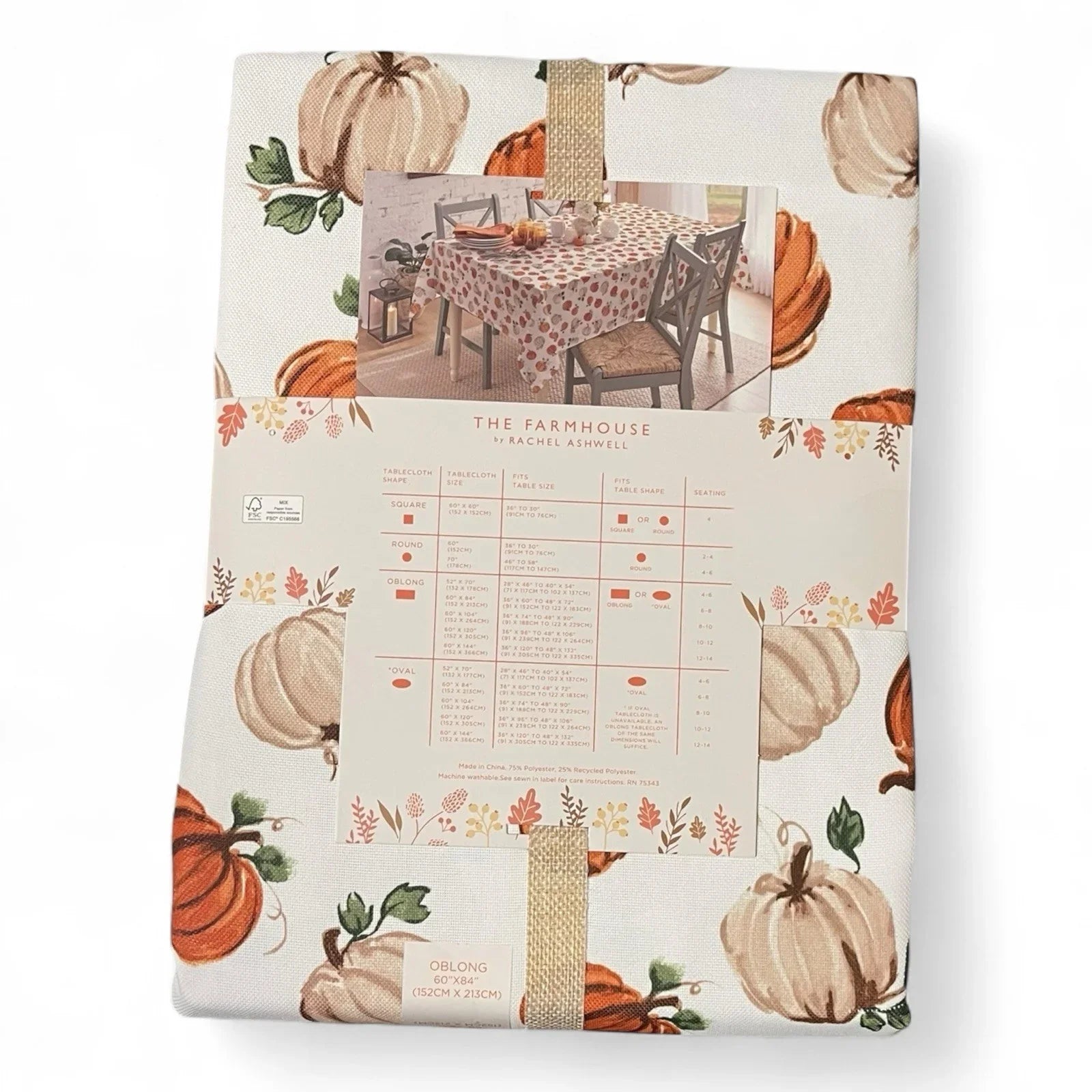 Rachel Ashwell Fall Tablecloth – 60x84” Oblong, Farmhouse Shabby Chic - Trendiez U ♥