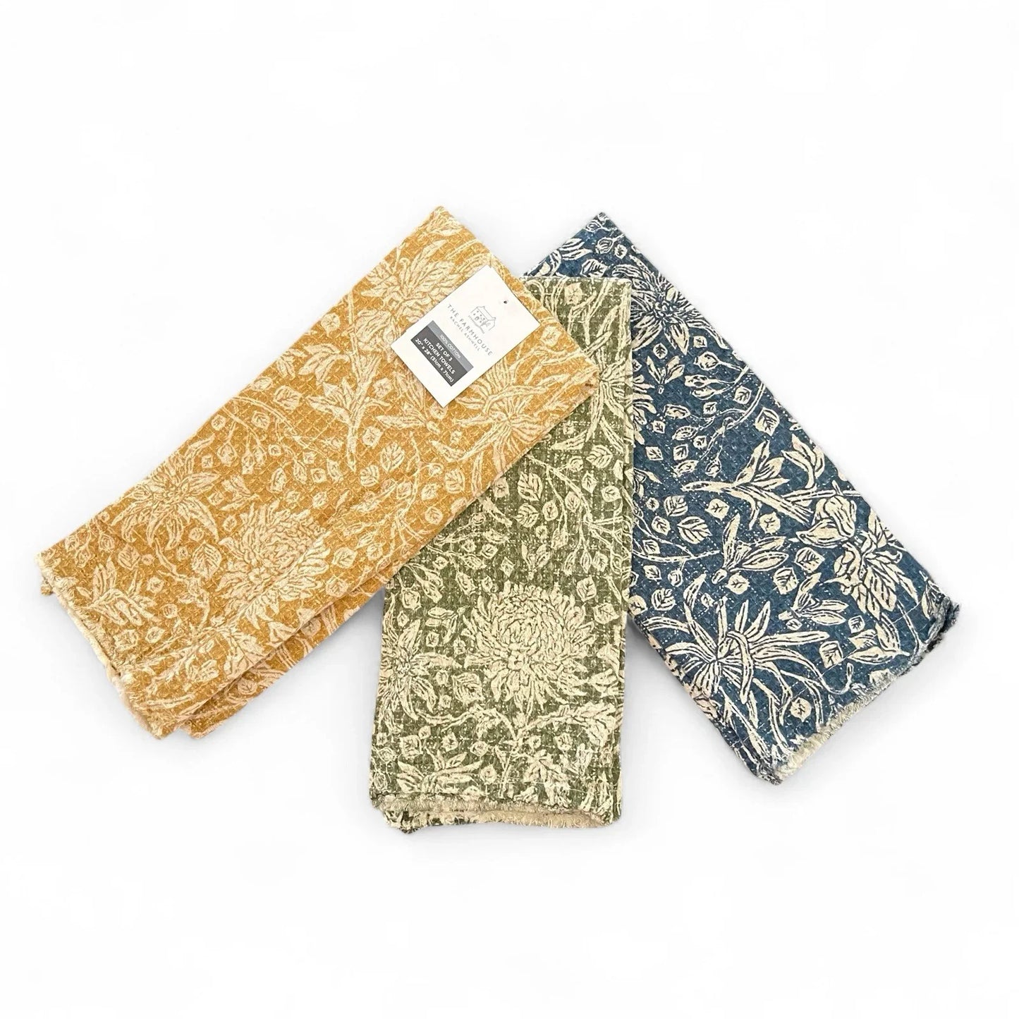 Rachel Ashwell Floral Weave Kitchen Towel Set of 3 100% Cotton Fringed Trim - Trendiez U ♥