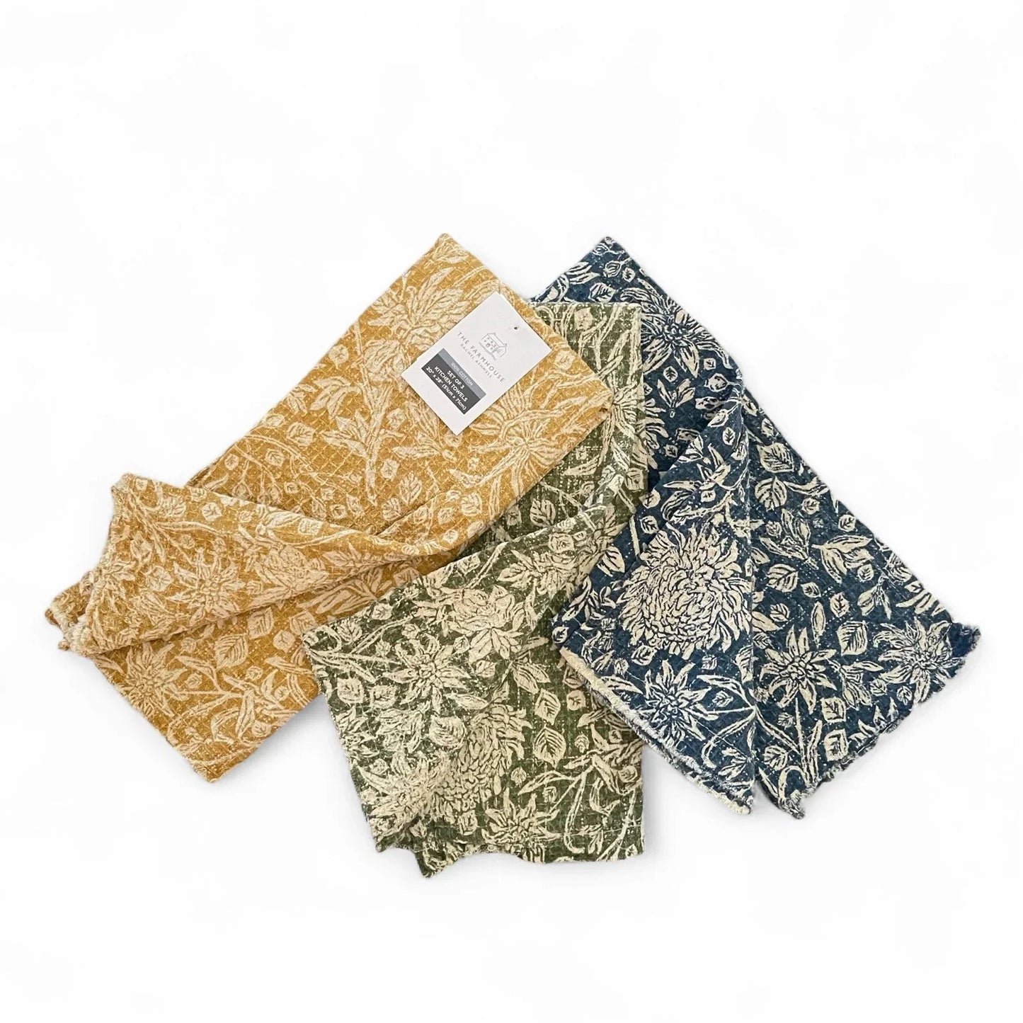Rachel Ashwell Floral Weave Kitchen Towel Set of 3 100% Cotton Fringed Trim - Trendiez U ♥