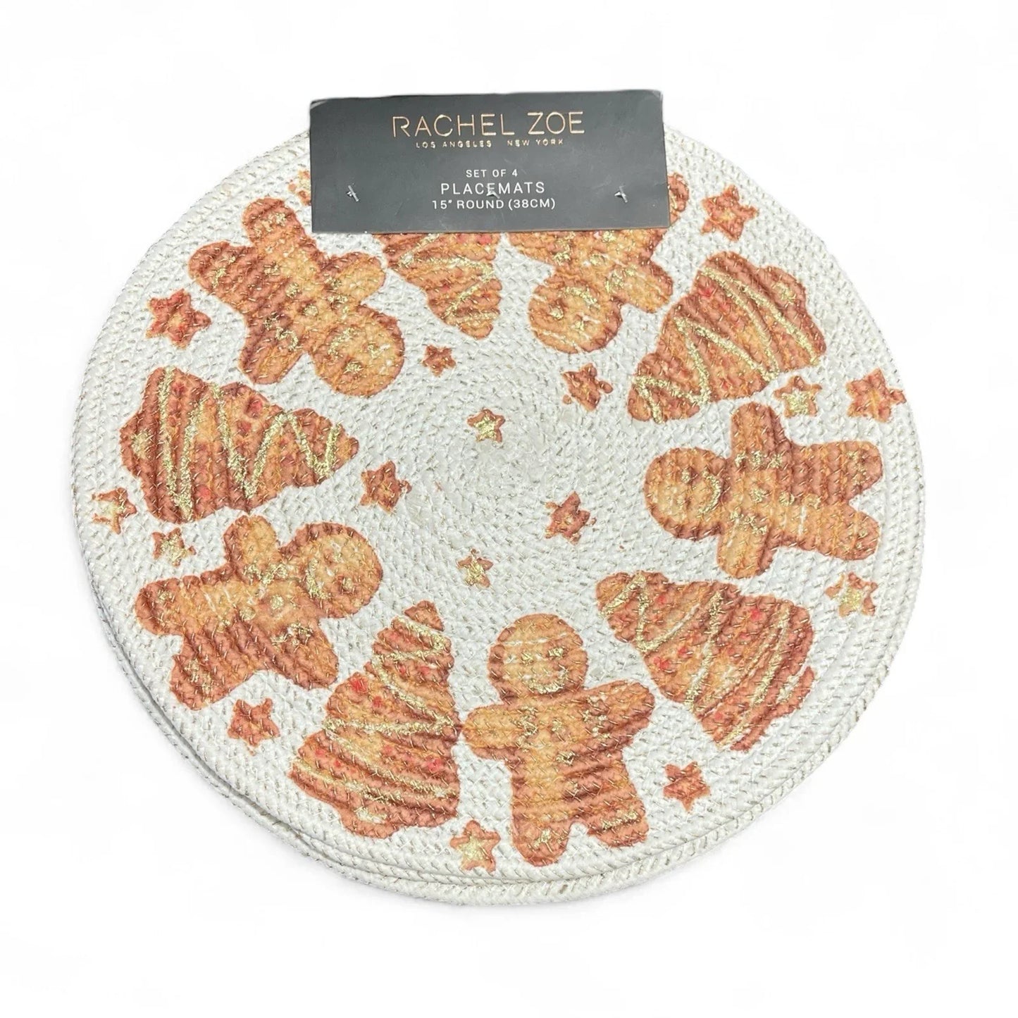 Rachel Zoe Braided Placemats 4PC Set Gold Gingerbread Men Metallic Farmhouse - Trendiez U ♥
