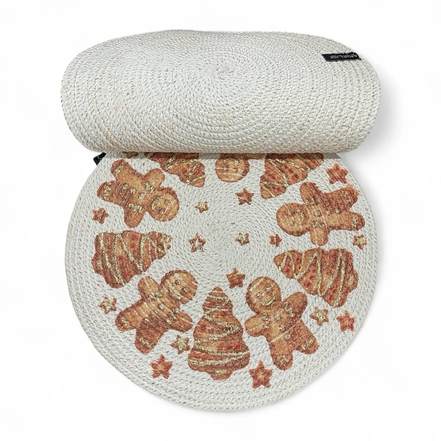 Rachel Zoe Braided Placemats 4PC Set Gold Gingerbread Men Metallic Farmhouse - Trendiez U ♥
