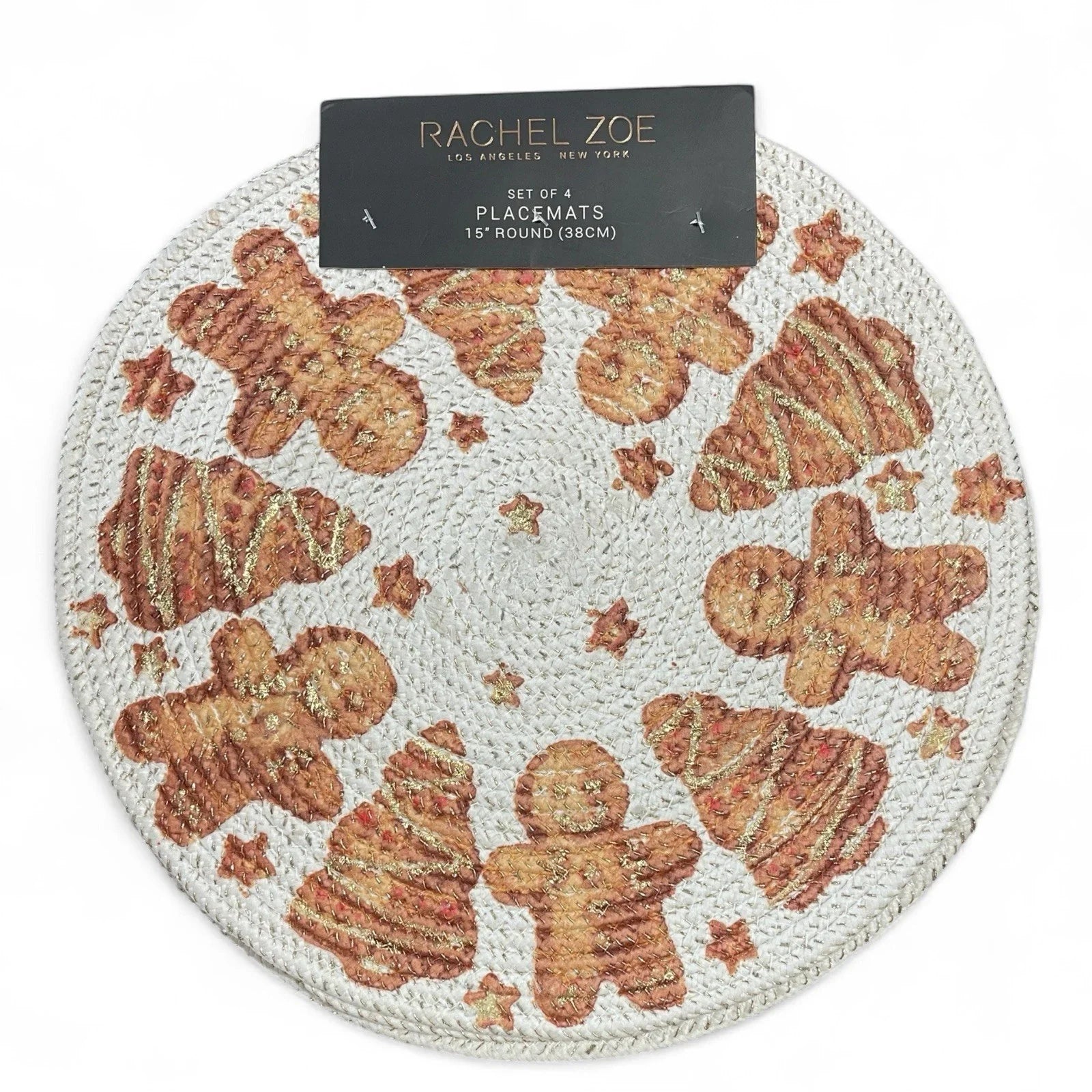 Rachel Zoe Braided Placemats 4PC Set Gold Gingerbread Men Metallic Farmhouse - Trendiez U ♥