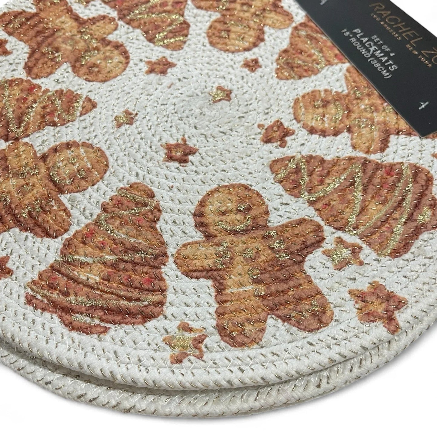 Rachel Zoe Braided Placemats 4PC Set Gold Gingerbread Men Metallic Farmhouse - Trendiez U ♥