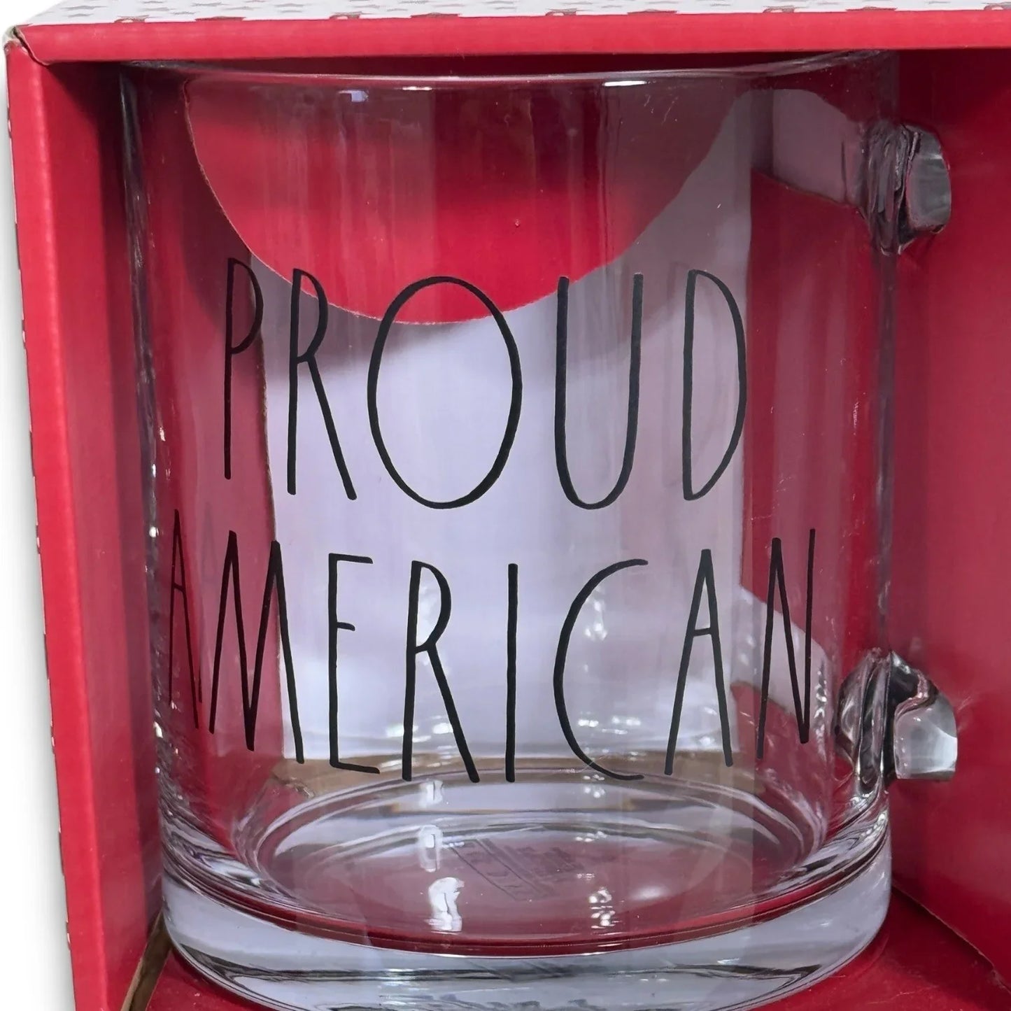 Rae Dunn 18 Oz Clear Coffee Tea Glass Mug Cup Patriotic “Proud American” 🇺🇸 - Trendiez U ♥