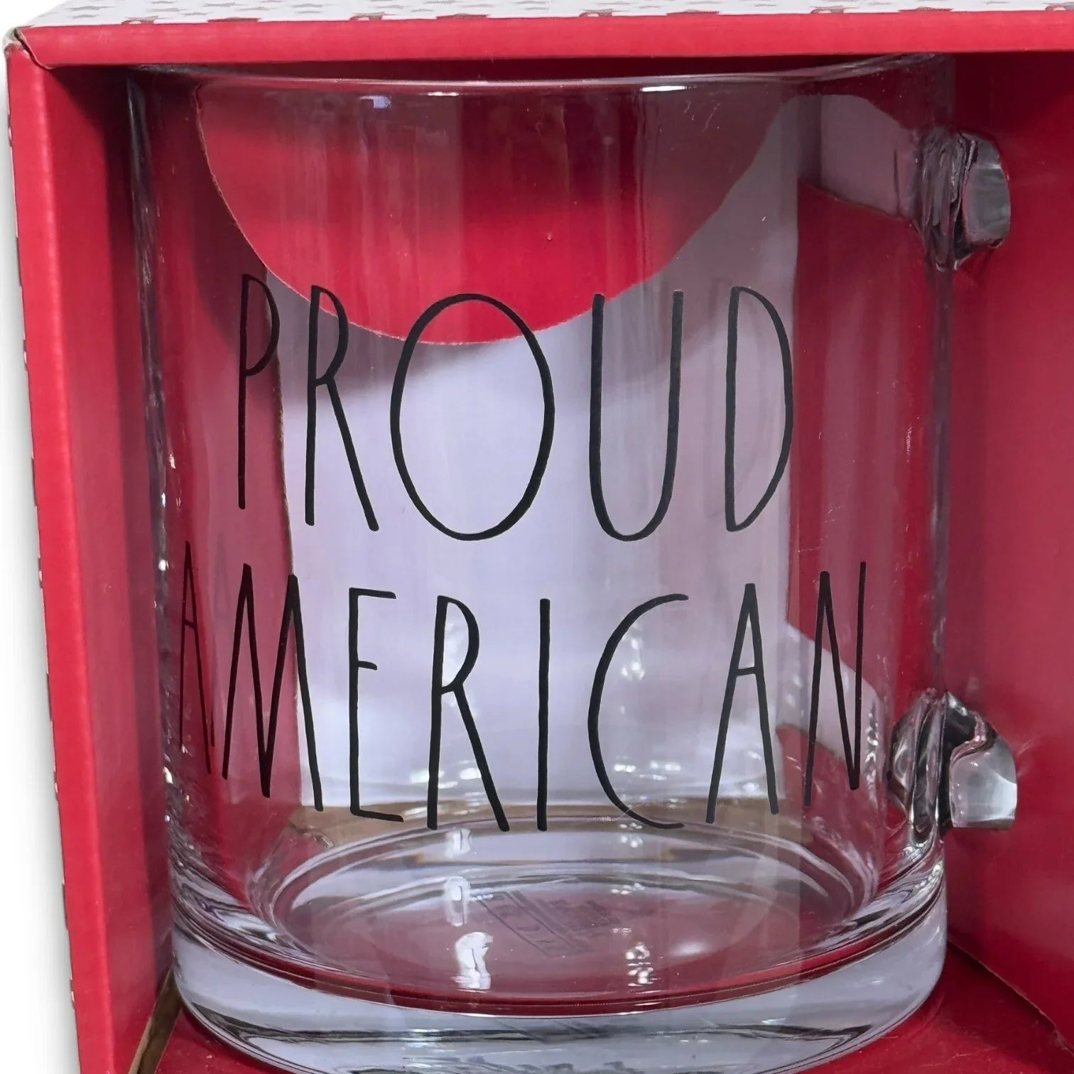 Rae Dunn 18 Oz Clear Coffee Tea Glass Mug Cup Patriotic “Proud American” 🇺🇸 - Trendiez U ♥