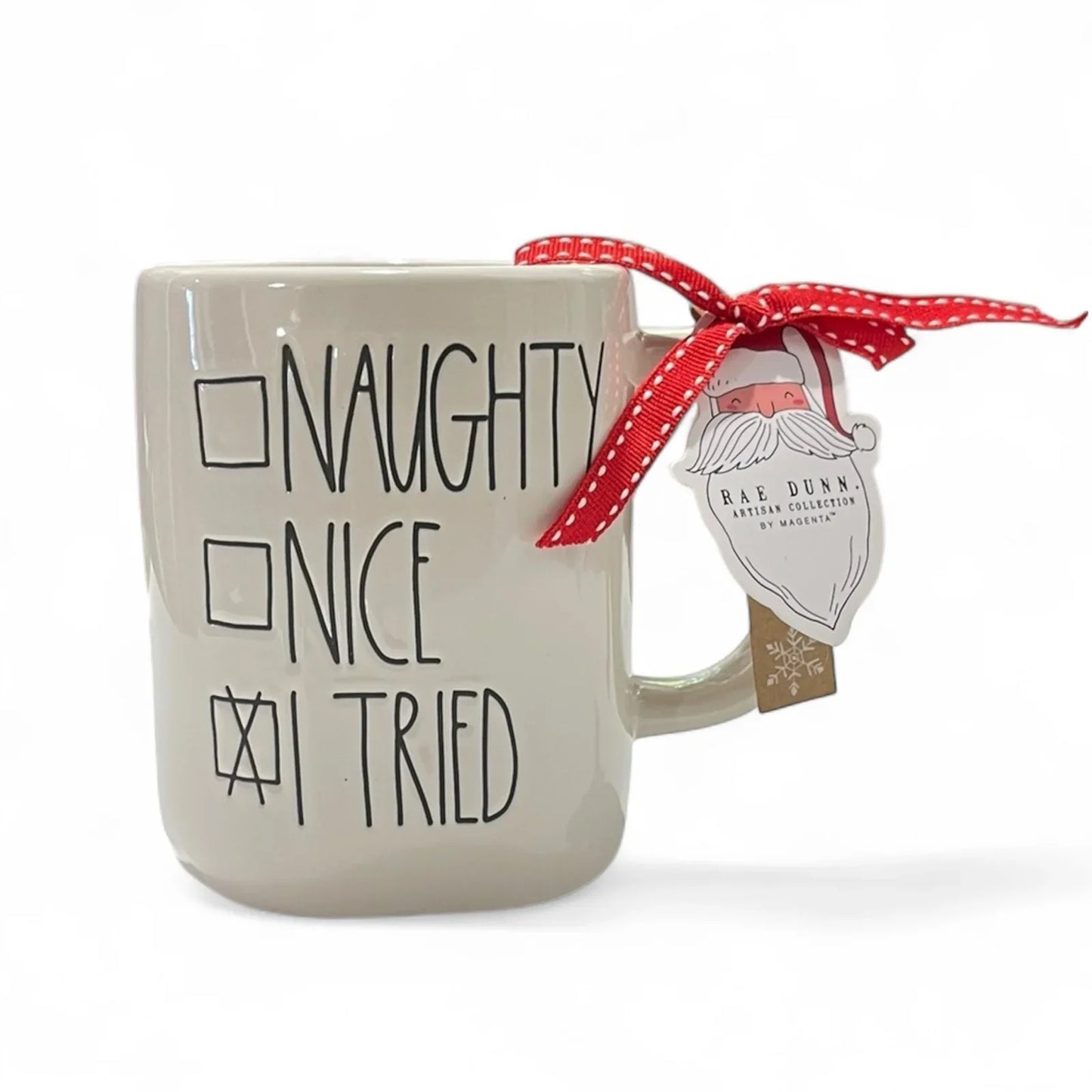 Rae Dunn Christmas Mug - Naughty, Nice, I Tried - Embossed - Trendiez U ♥