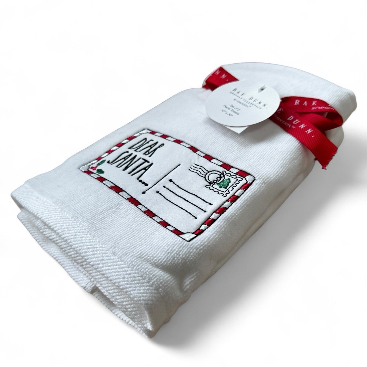 Rae Dunn "DEAR SANTA" Bathroom Hand Towels Christmas Holiday White Red Gift - Trendiez U ♥