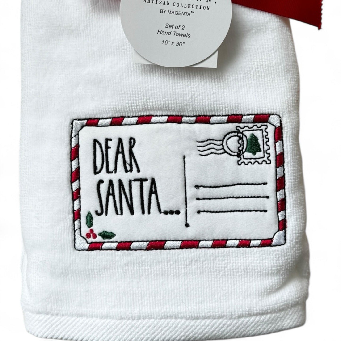 Rae Dunn "DEAR SANTA" Bathroom Hand Towels Christmas Holiday White Red Gift - Trendiez U ♥