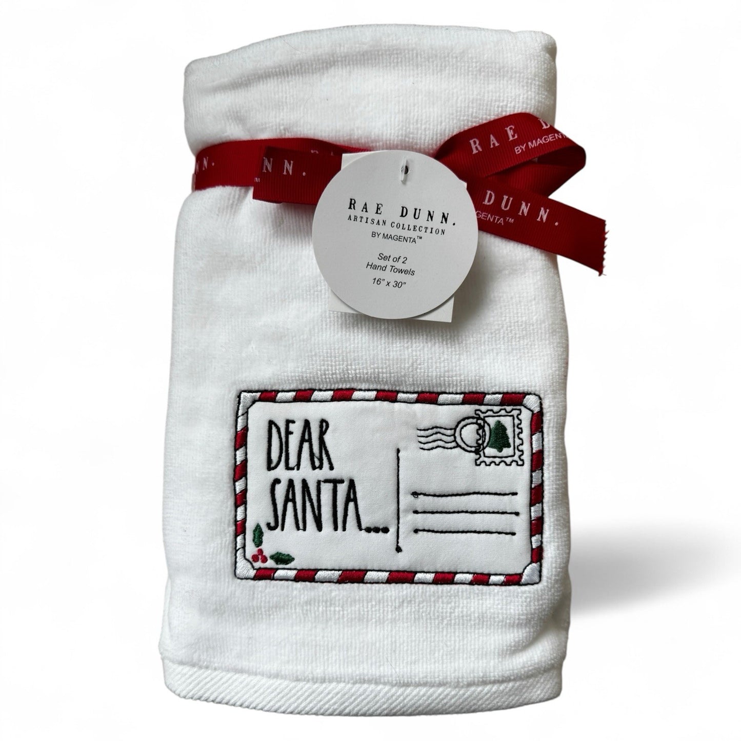 Rae Dunn "DEAR SANTA" Bathroom Hand Towels Christmas Holiday White Red Gift - Trendiez U ♥