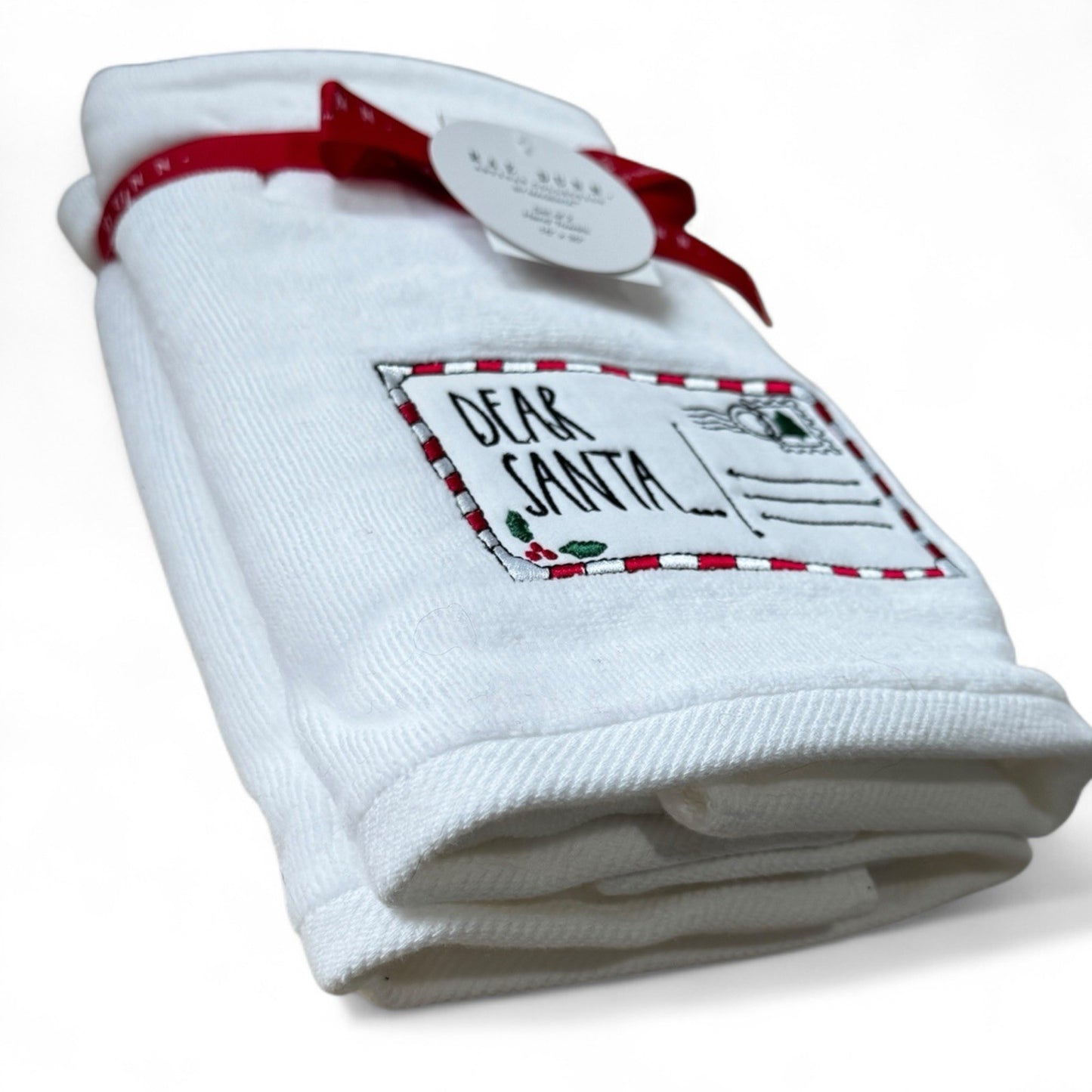 Rae Dunn "DEAR SANTA" Bathroom Hand Towels Christmas Holiday White Red Gift - Trendiez U ♥