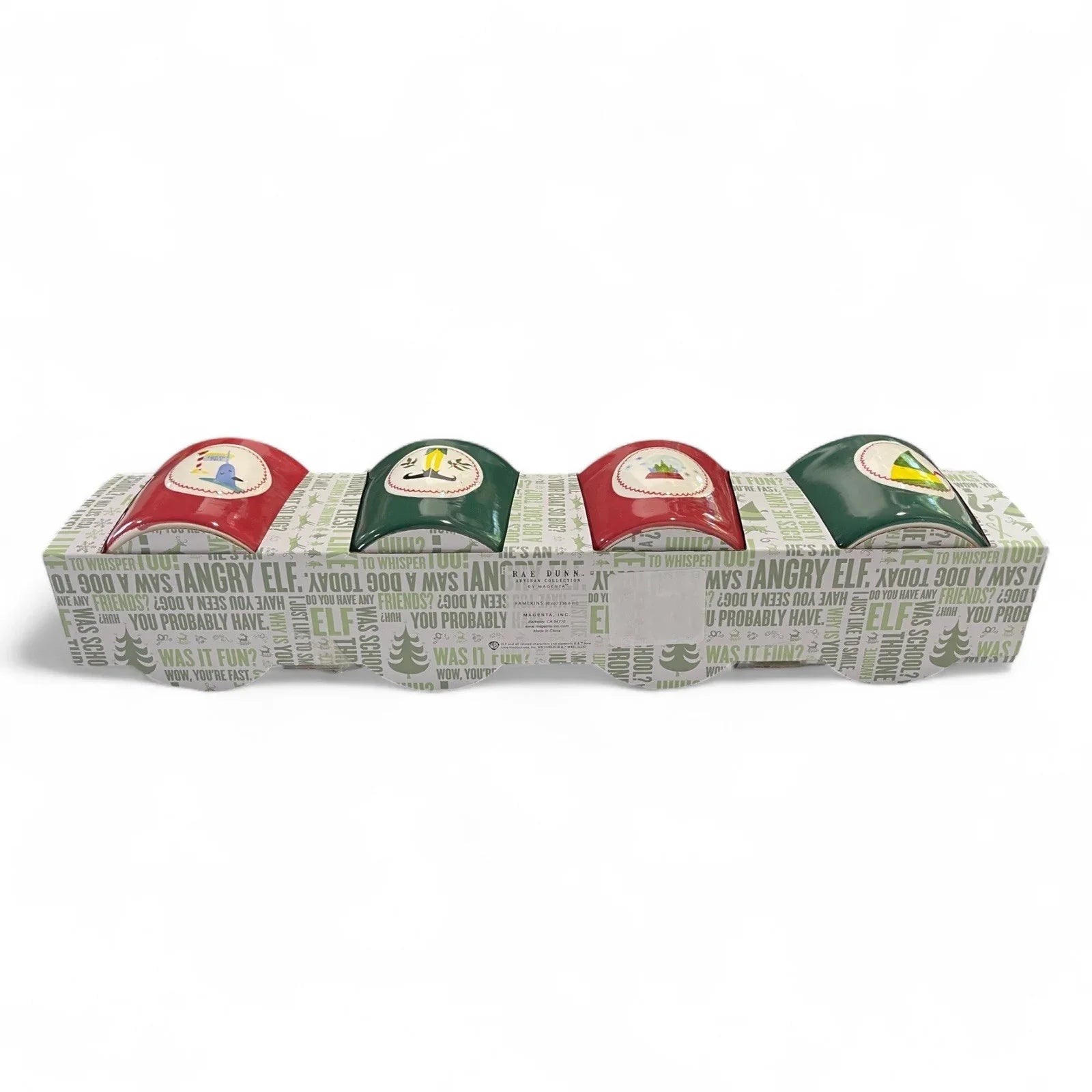 Rae Dunn ELF Ramekin 4pc Red/Green Double Sided Ceramic 8oz Christmas Farmhouse - Trendiez U ♥