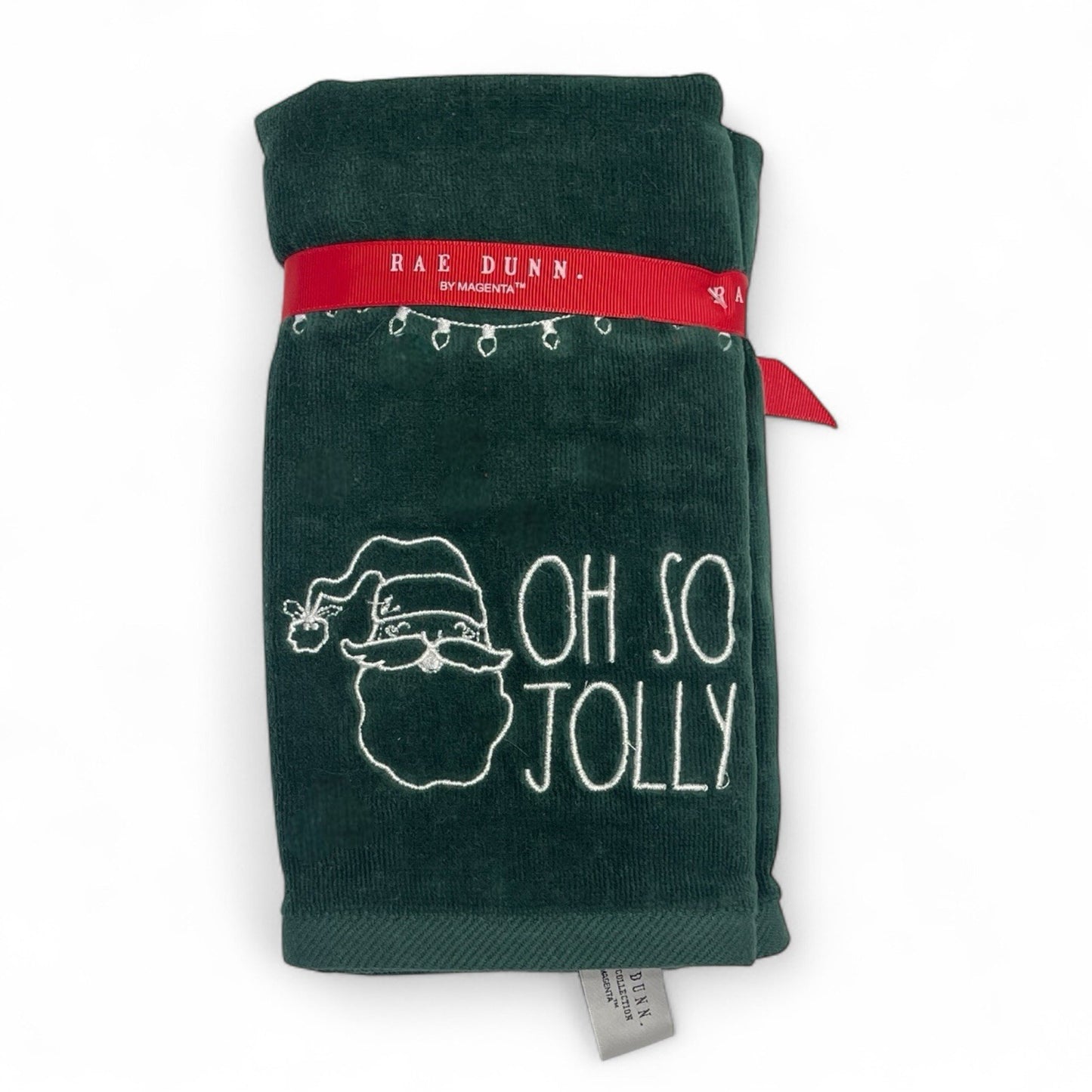 Rae Dunn “Oh So Jolly” Hand Towel Set 2pc Green Embroidered Cotton Velour NEW - Trendiez U ♥
