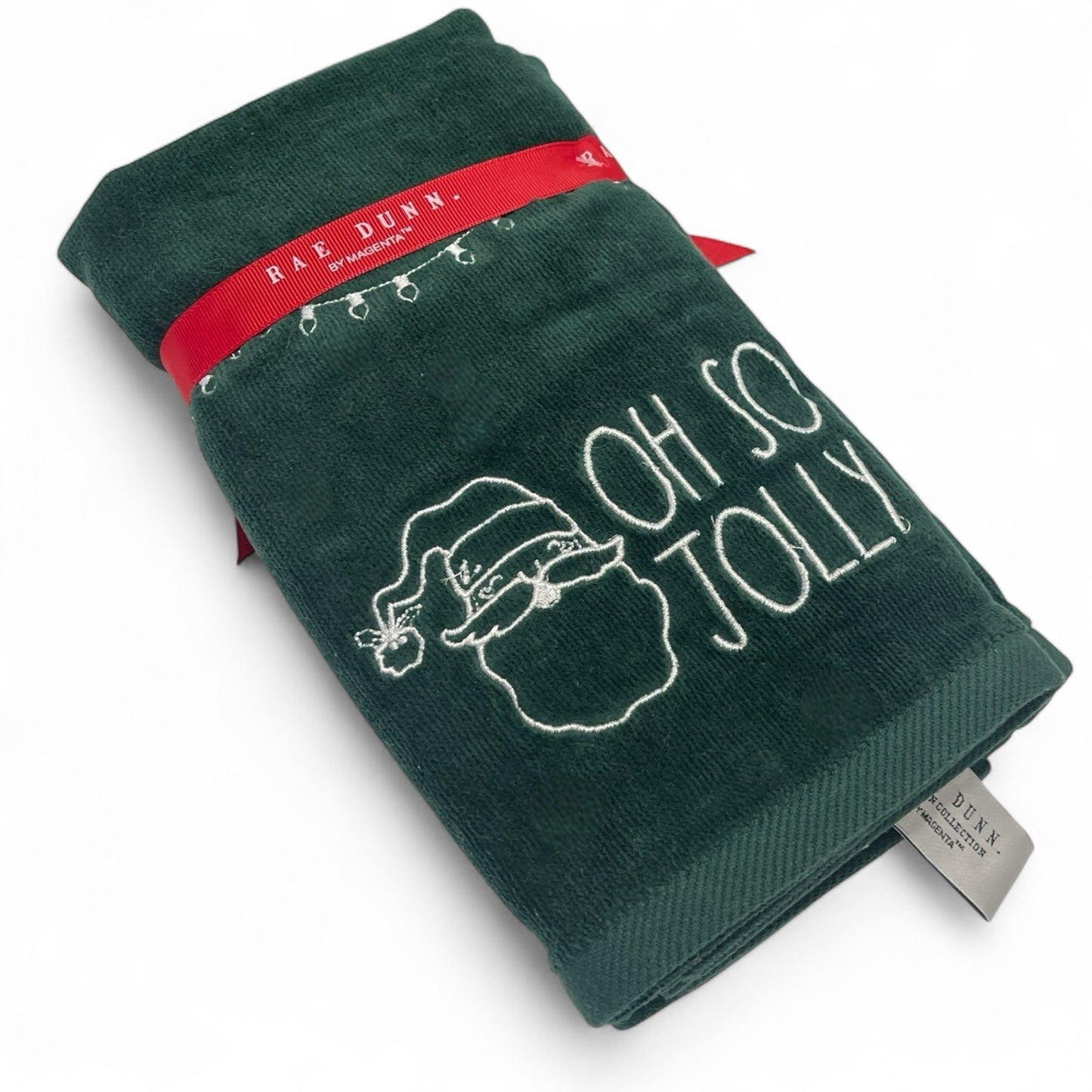 Rae Dunn “Oh So Jolly” Hand Towel Set 2pc Green Embroidered Cotton Velour NEW - Trendiez U ♥