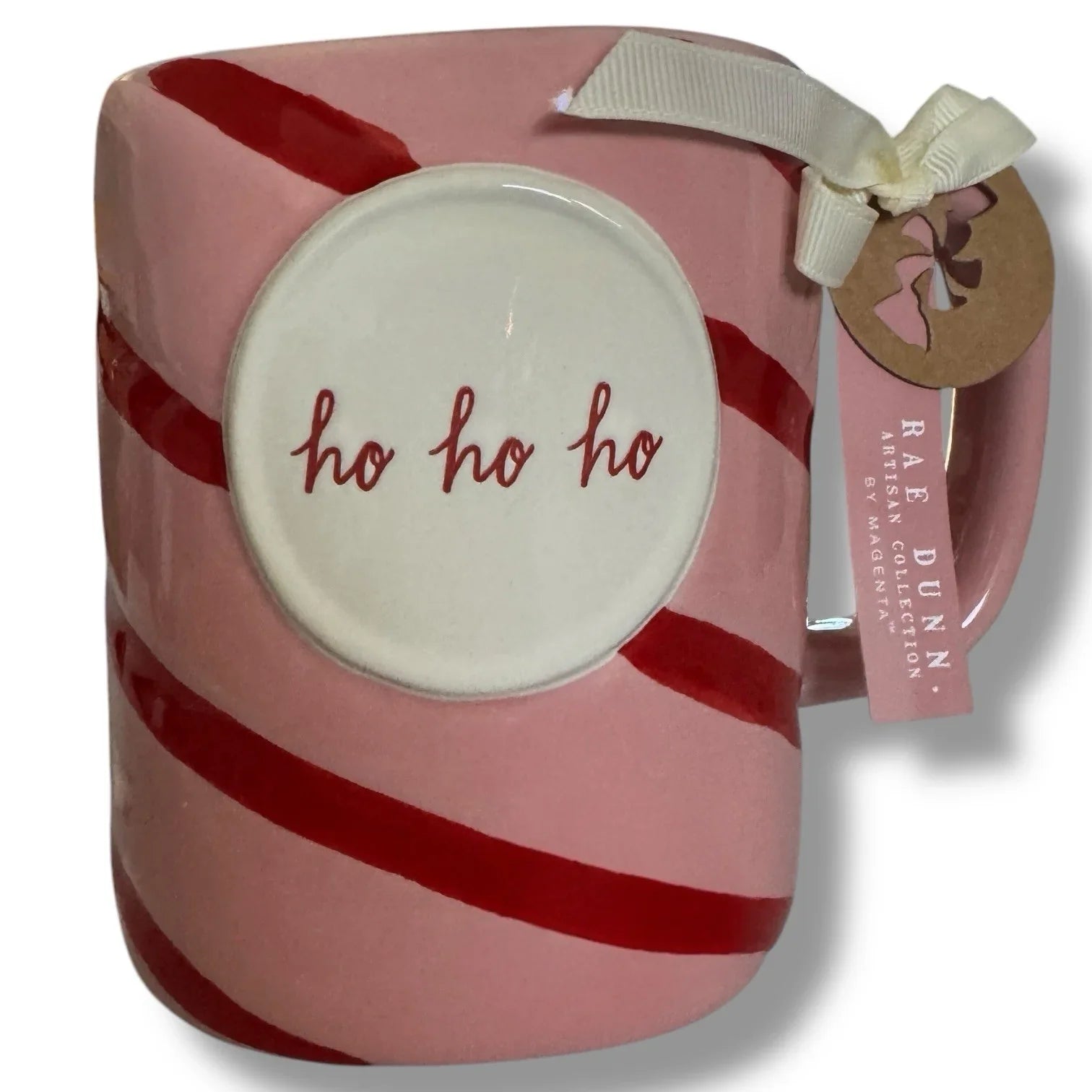 Rae Dunn Pink Red Candy Cane Swirl HO HO HO Christmas Coffee Tea Mug PEPPERMINT - Trendiez U ♥