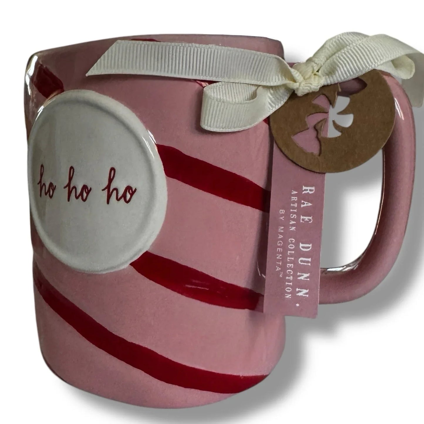 Rae Dunn Pink Red Candy Cane Swirl HO HO HO Christmas Coffee Tea Mug PEPPERMINT - Trendiez U ♥