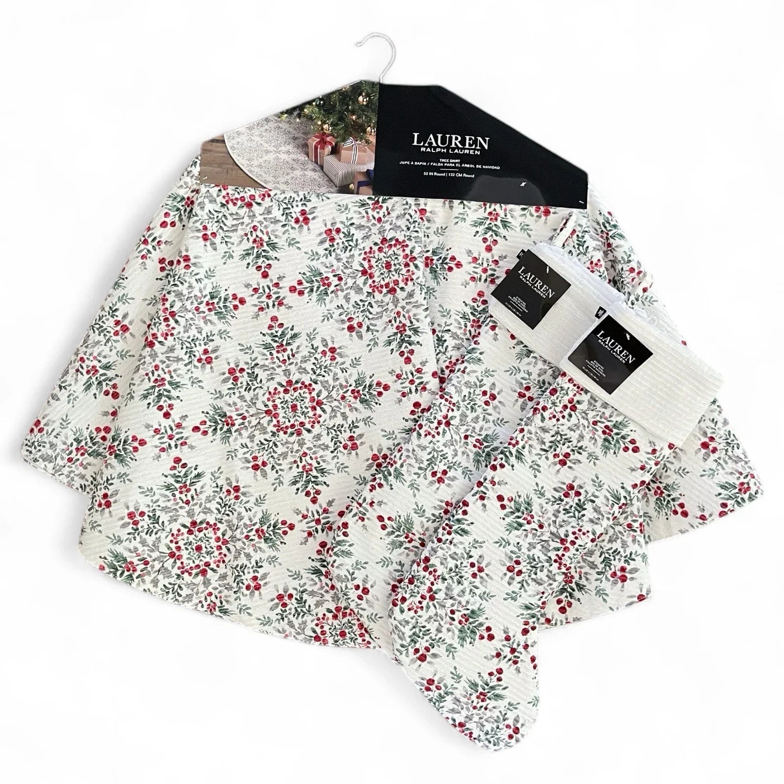 Ralph Lauren 60” Christmas Tree Skirt With 2 Stockings / Set of 3 /Holly Berries - Trendiez U ♥