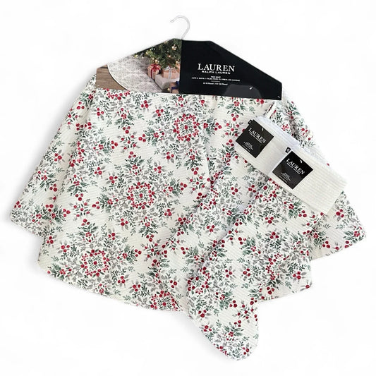 Ralph Lauren 60” Christmas Tree Skirt With 2 Stockings / Set of 3 /Holly Berries - Trendiez U ♥