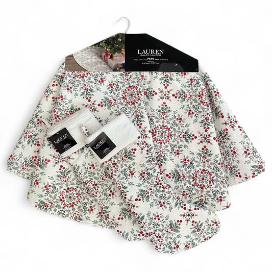 Ralph Lauren 60” Christmas Tree Skirt With 2 Stockings / Set of 3 /Holly Berries - Trendiez U ♥