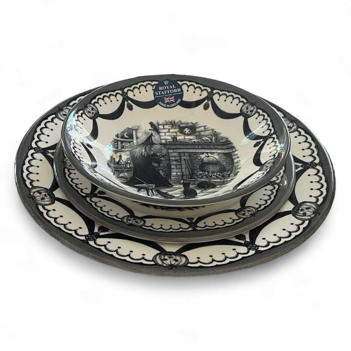 Royal Stafford Halloween 1666 Haunted House Porcelain FULL Dinner Set of 12 - Trendiez U ♥