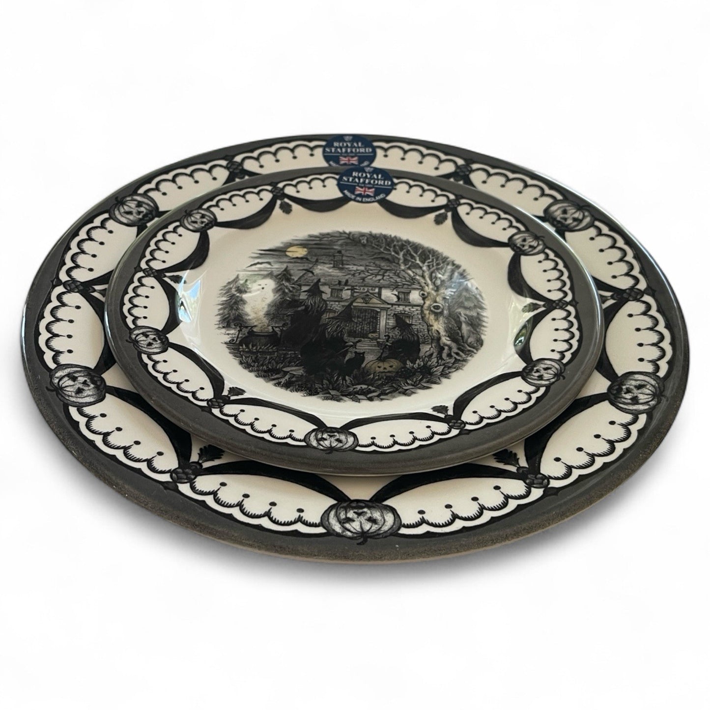 Royal Stafford Halloween 1666 Haunted House Porcelain FULL Dinner Set of 12 - Trendiez U ♥