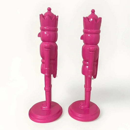 Set of 2 Pink Nutcrackers 14” Wooden Christmas Holiday Bold Statement Decor - Trendiez U ♥