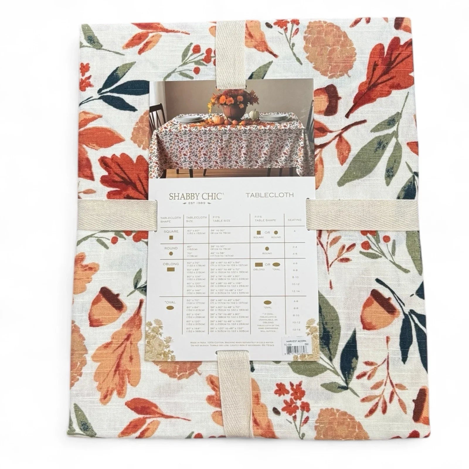Shabby Chic Autumn Leaves Tablecloth – 60x84” Oblong, Farmhouse Cottage - Trendiez U ♥