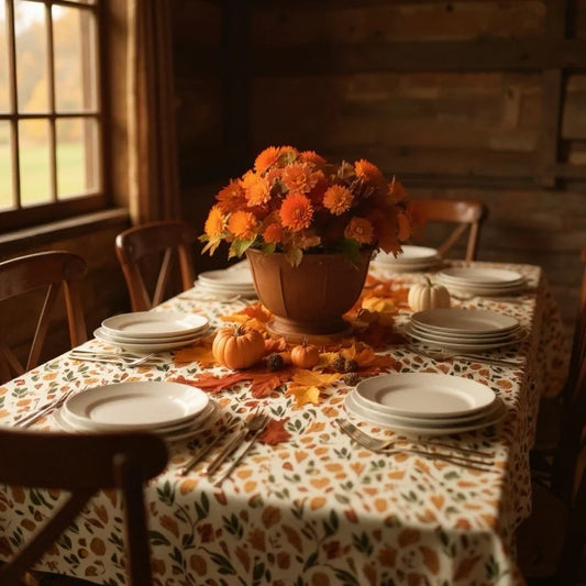 Shabby Chic Autumn Leaves Tablecloth – 60x84” Oblong, Farmhouse Cottage - Trendiez U ♥