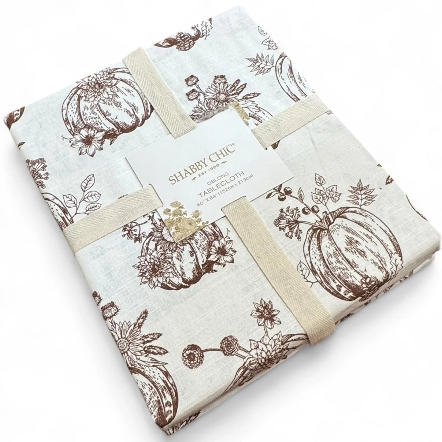 Shabby Chic Fall Harvest Tablecloth Oblong 60x84” Farmhouse Cottage Pumpkin - Trendiez U ♥