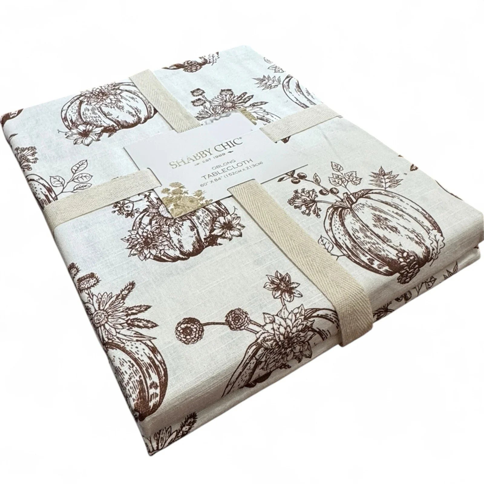 Shabby Chic Fall Harvest Tablecloth Oblong 60x84” Farmhouse Cottage Pumpkin - Trendiez U ♥