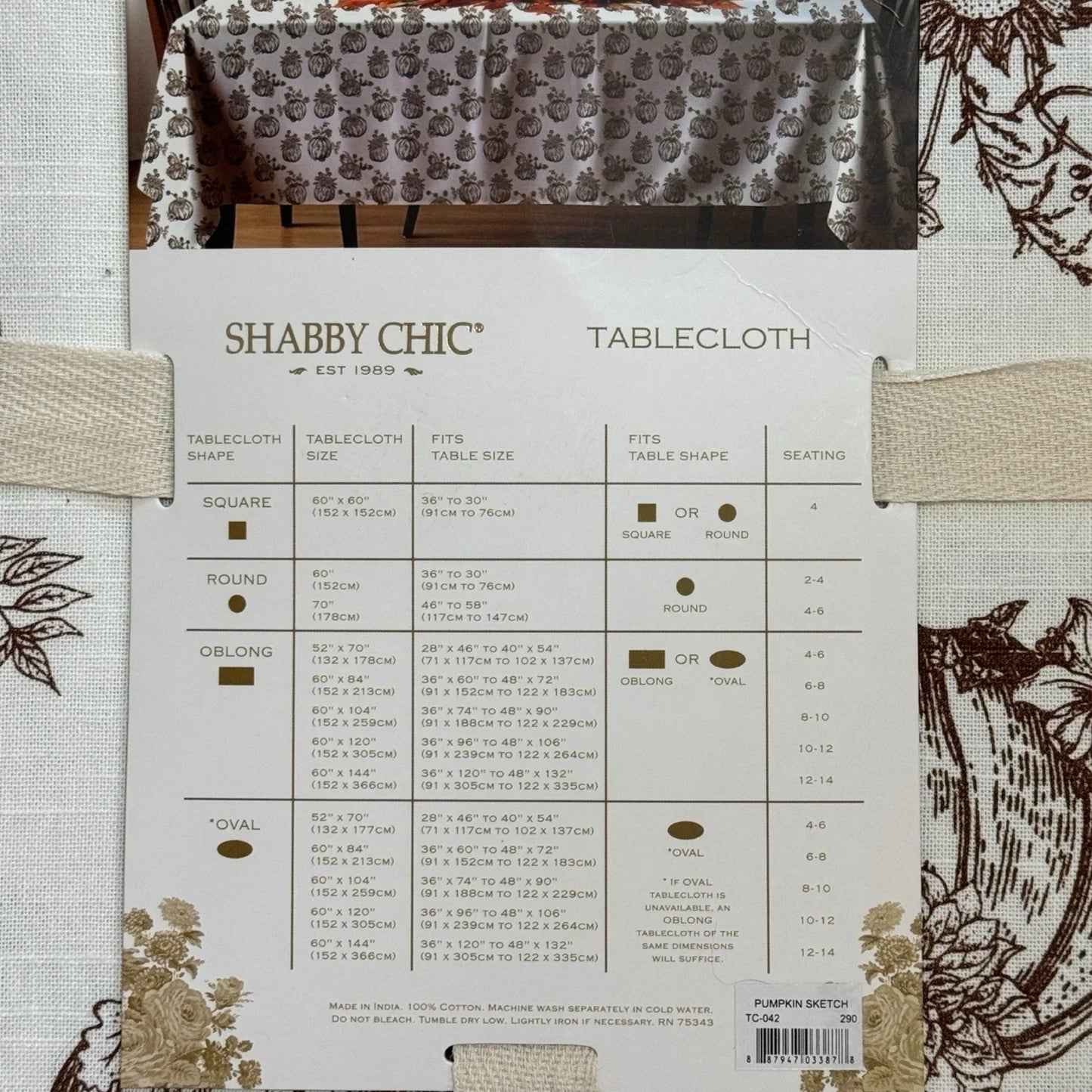 Shabby Chic Fall Harvest Tablecloth Oblong 60x84” Farmhouse Cottage Pumpkin - Trendiez U ♥