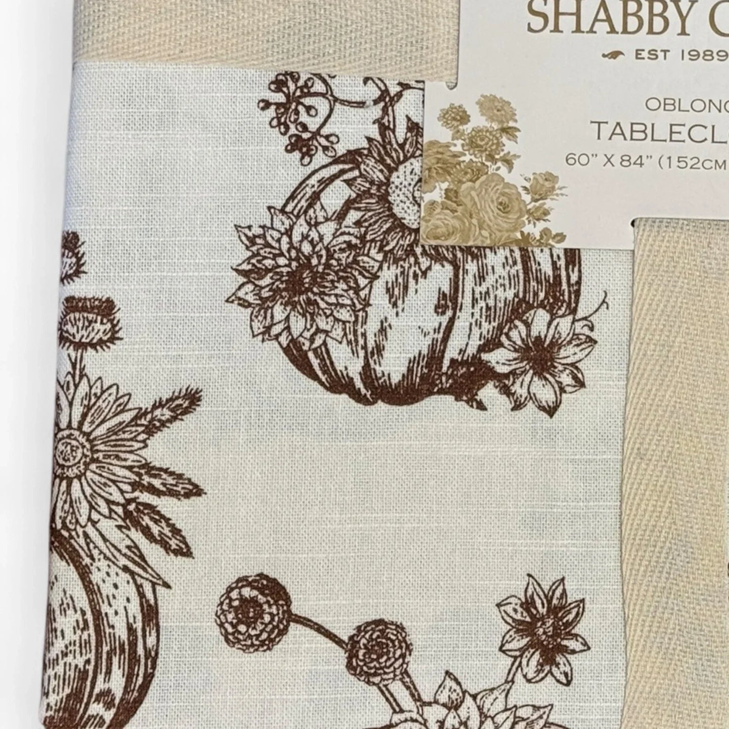 Shabby Chic Fall Harvest Tablecloth Oblong 60x84” Farmhouse Cottage Pumpkin - Trendiez U ♥