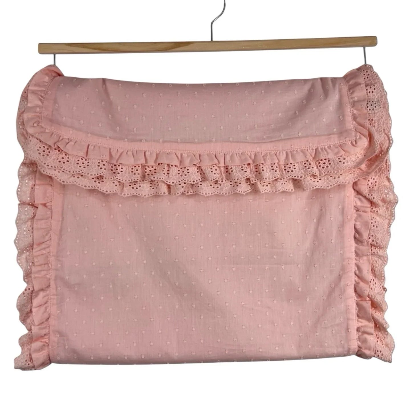 SHABBY CHIC Pink Table Runner Eyelet Lace Trim w Ruffles 16x90” Farmhouse - Trendiez U ♥