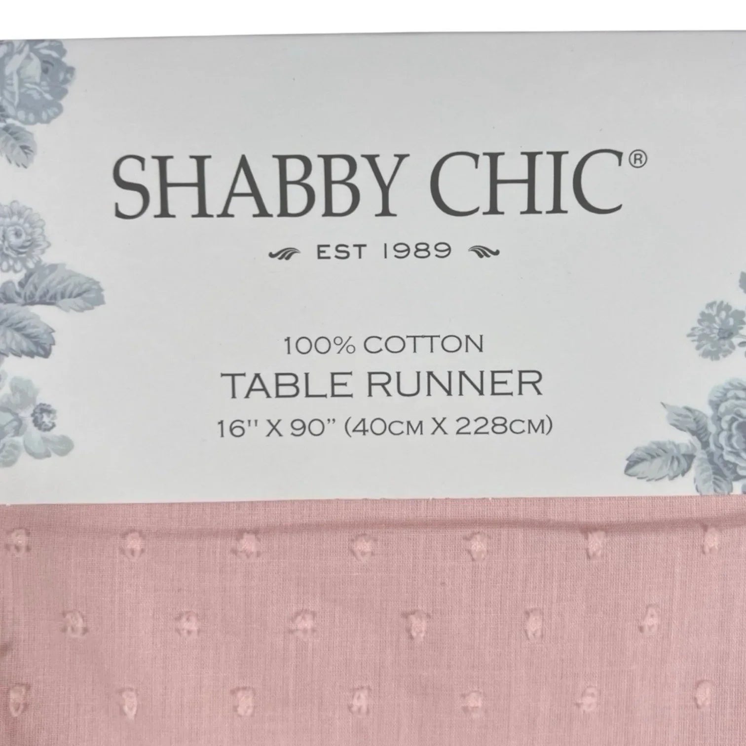 SHABBY CHIC Pink Table Runner Eyelet Lace Trim w Ruffles 16x90” Farmhouse - Trendiez U ♥