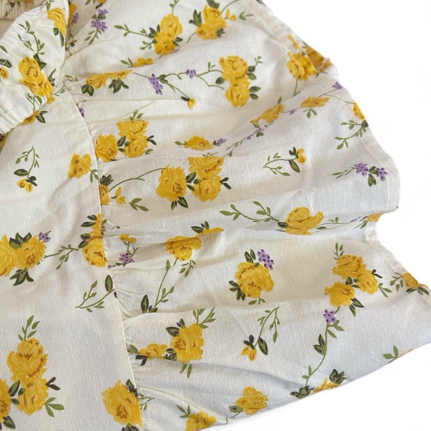 Sim & Sam Women’s Sundress – Yellow/White Floral, Size XL Linen with Ruffle Hem - Trendiez U ♥
