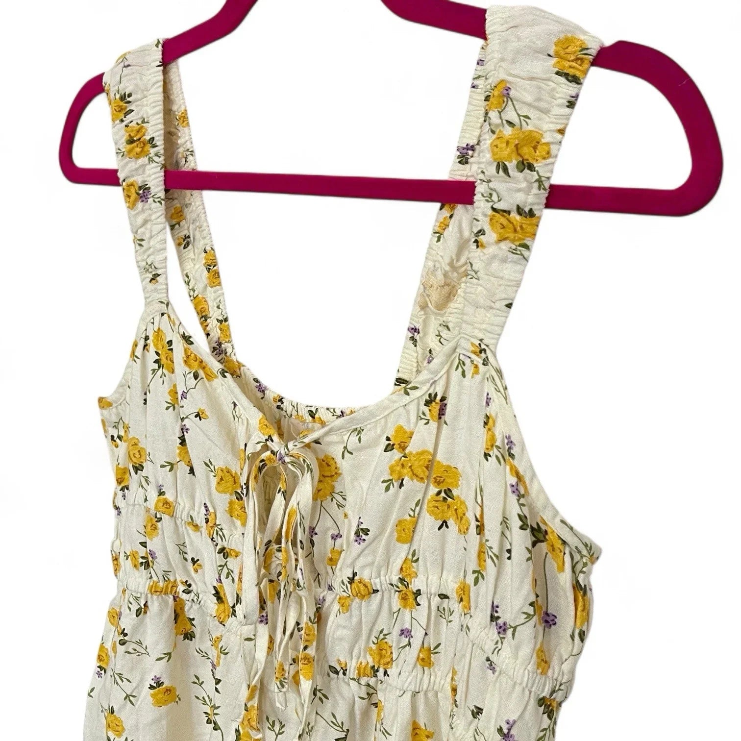 Sim & Sam Women’s Sundress – Yellow/White Floral, Size XL Linen with Ruffle Hem - Trendiez U ♥