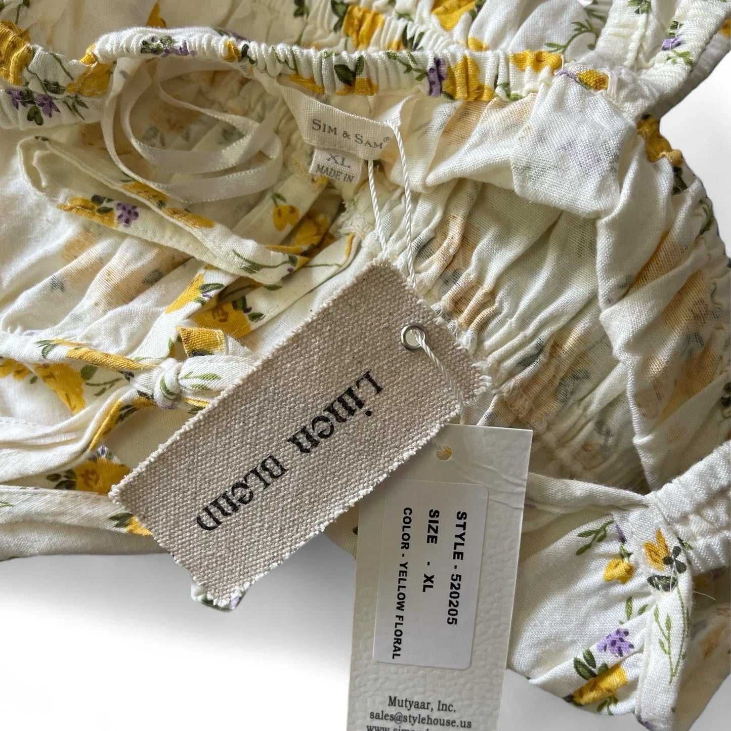 Sim & Sam Women’s Sundress – Yellow/White Floral, Size XL Linen with Ruffle Hem - Trendiez U ♥