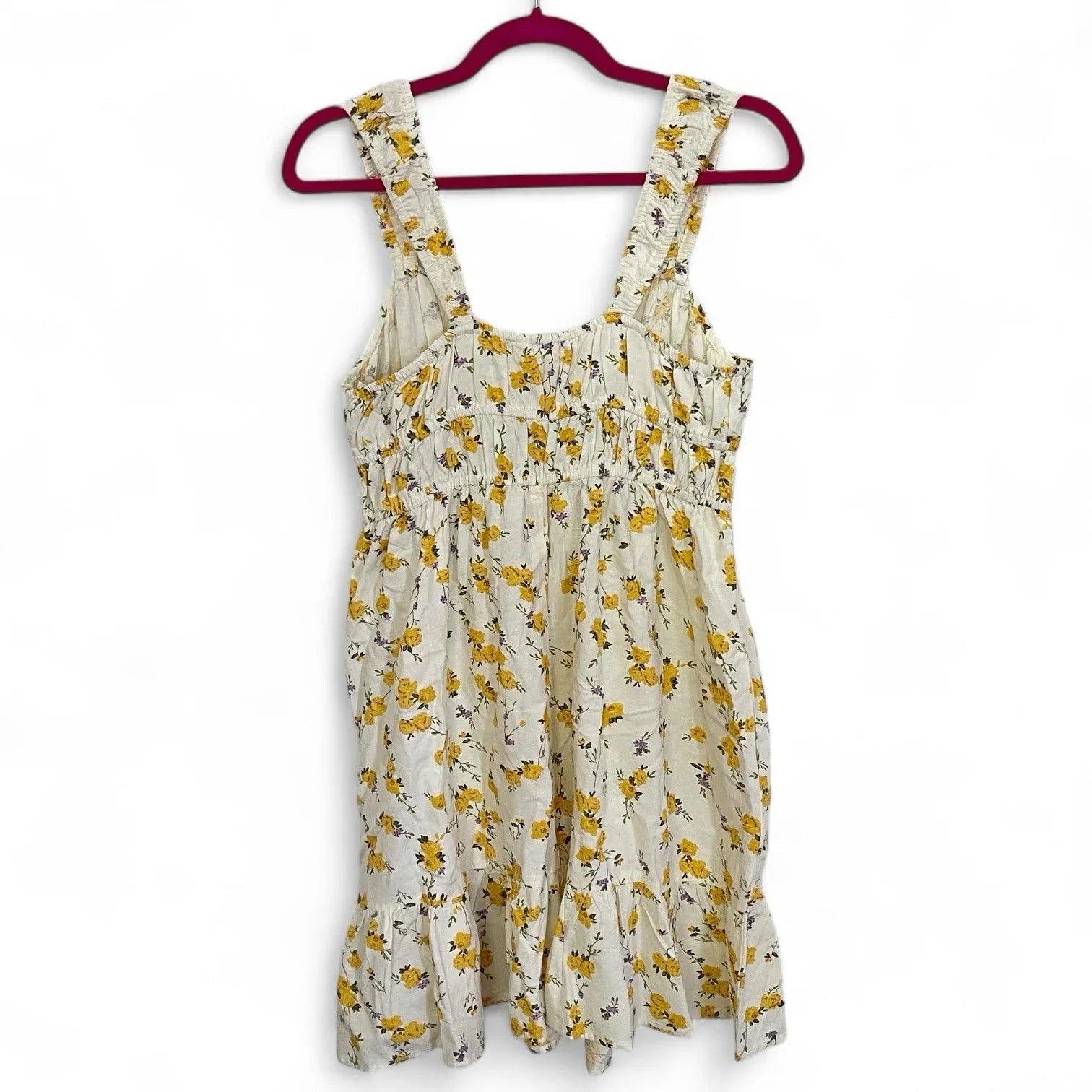 Sim & Sam Women’s Sundress – Yellow/White Floral, Size XL Linen with Ruffle Hem - Trendiez U ♥
