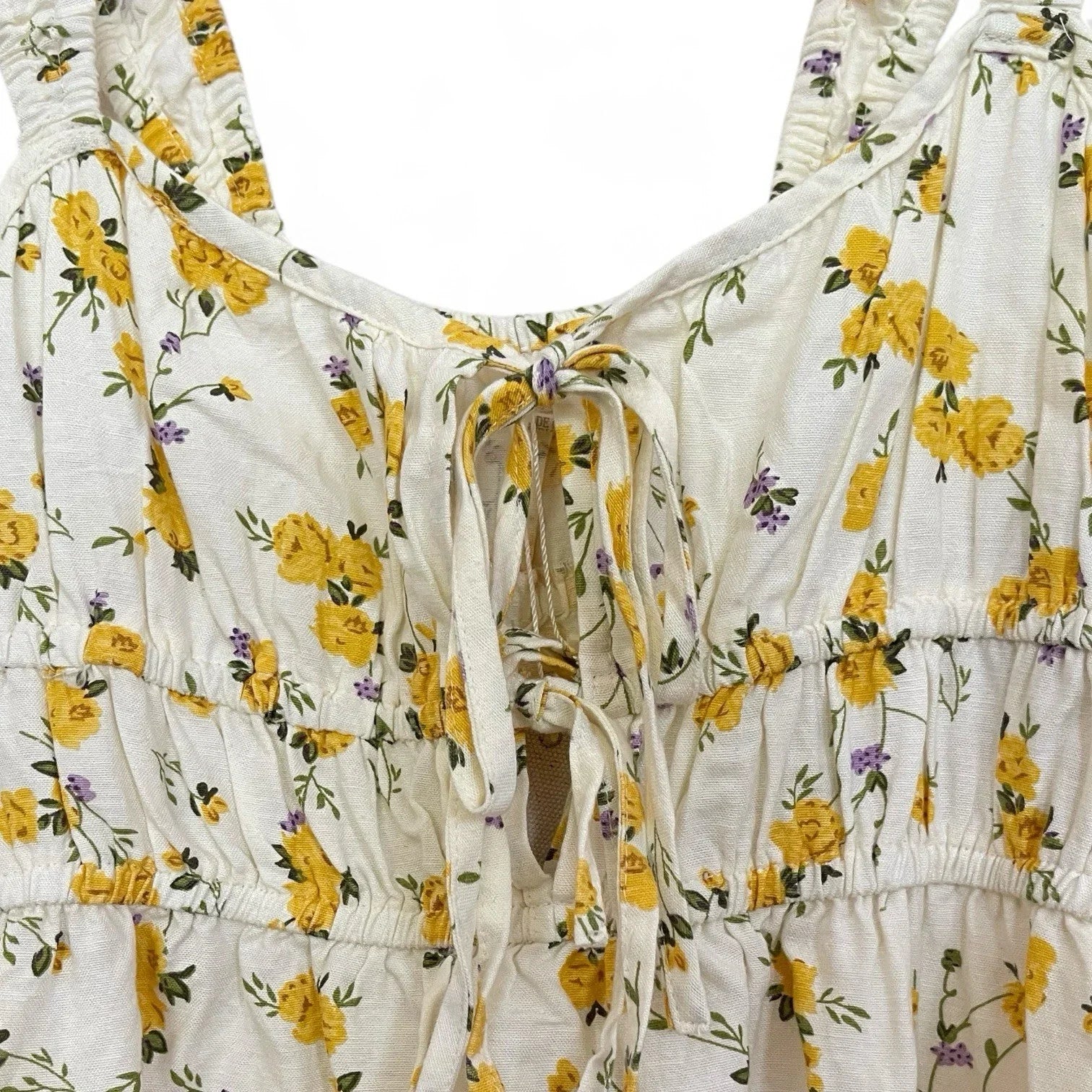 Sim & Sam Women’s Sundress – Yellow/White Floral, Size XL Linen with Ruffle Hem - Trendiez U ♥