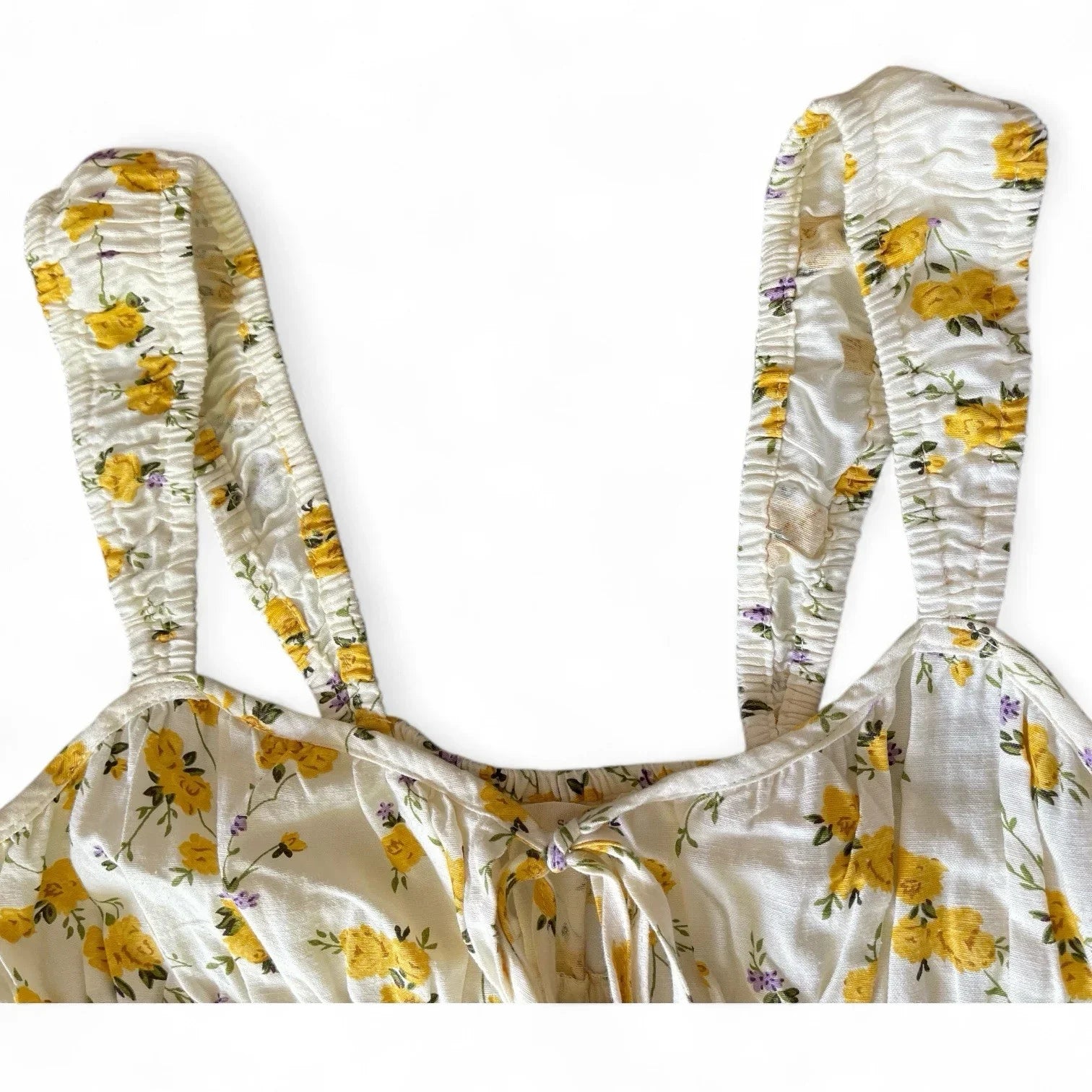 Sim & Sam Women’s Sundress – Yellow/White Floral, Size XL Linen with Ruffle Hem - Trendiez U ♥