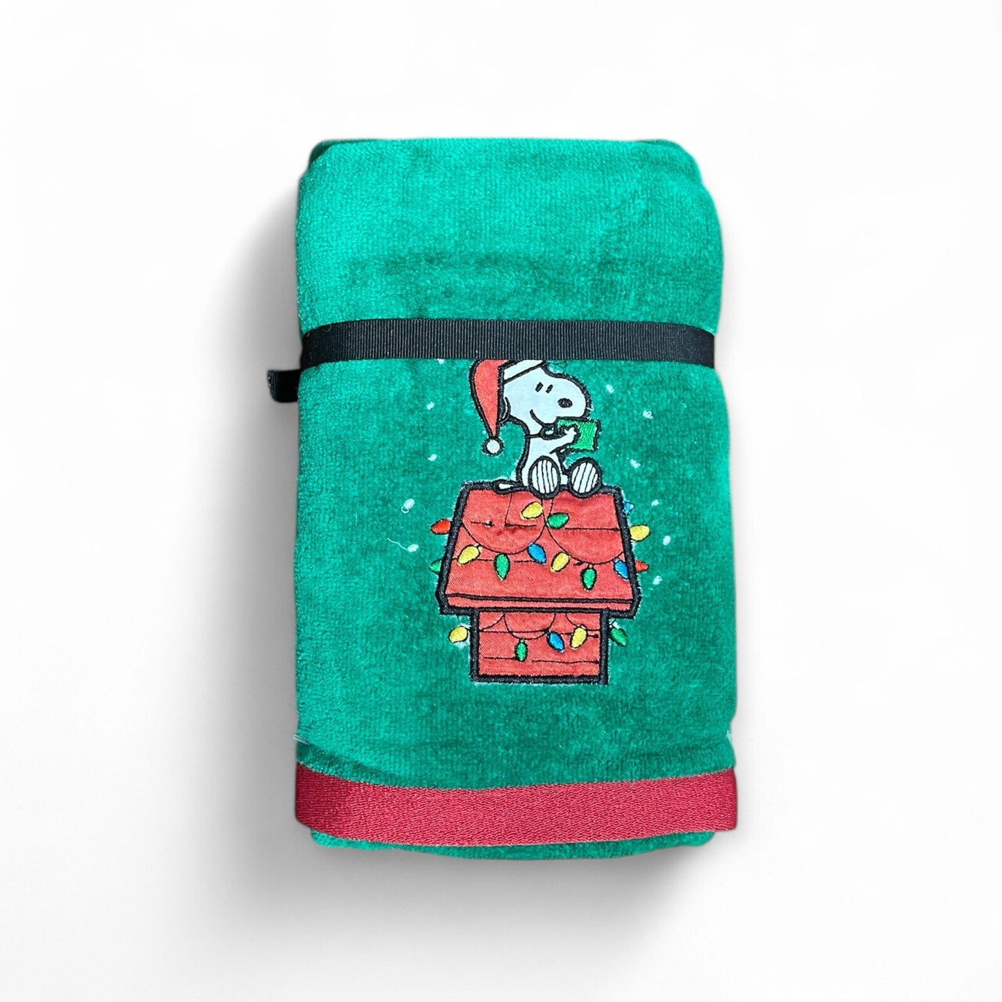 Snoopy Peanuts Christmas Cotton Velour Green Hand Towel Set of 2 Embroidered - Trendiez U ♥