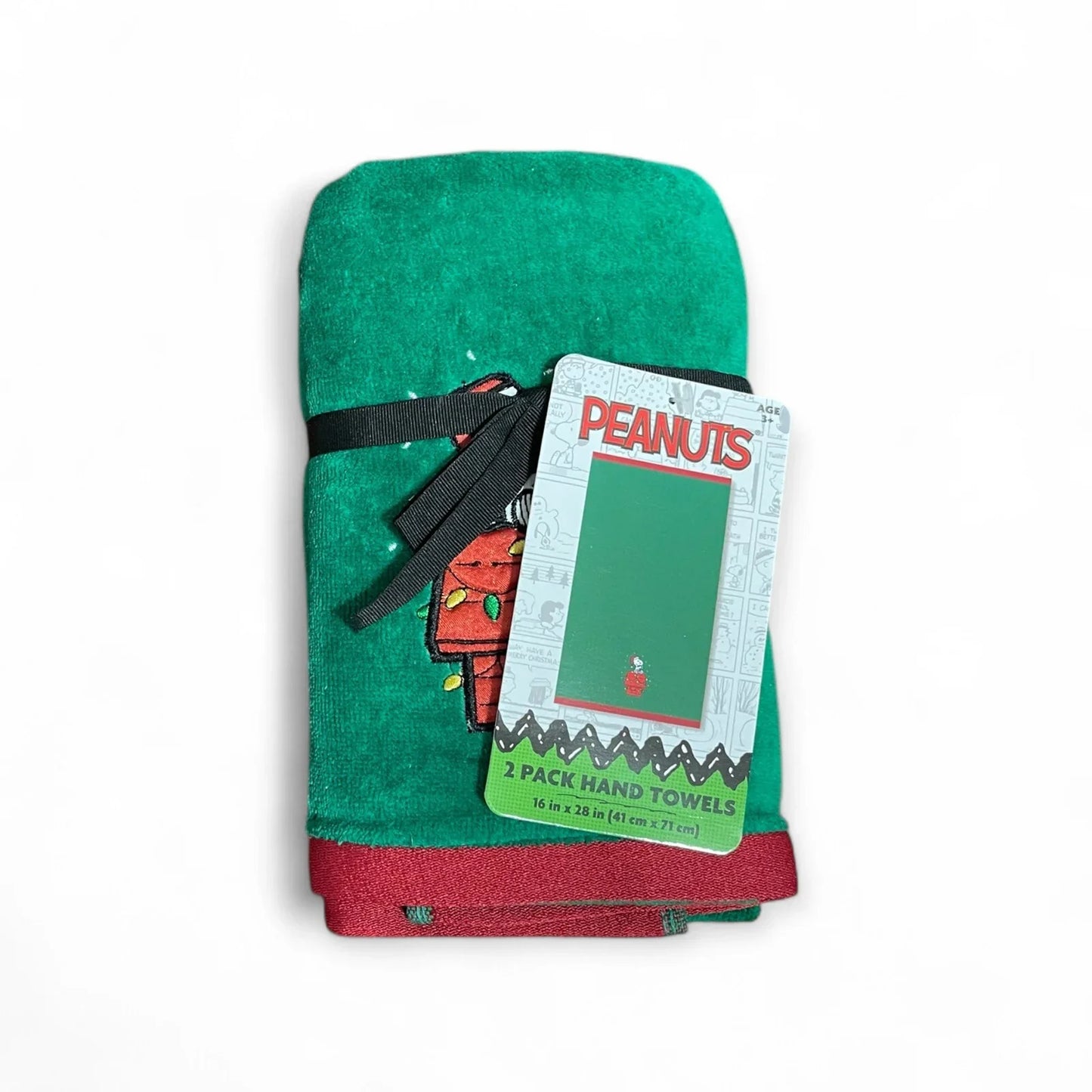 Snoopy Peanuts Christmas Cotton Velour Green Hand Towel Set of 2 Embroidered - Trendiez U ♥