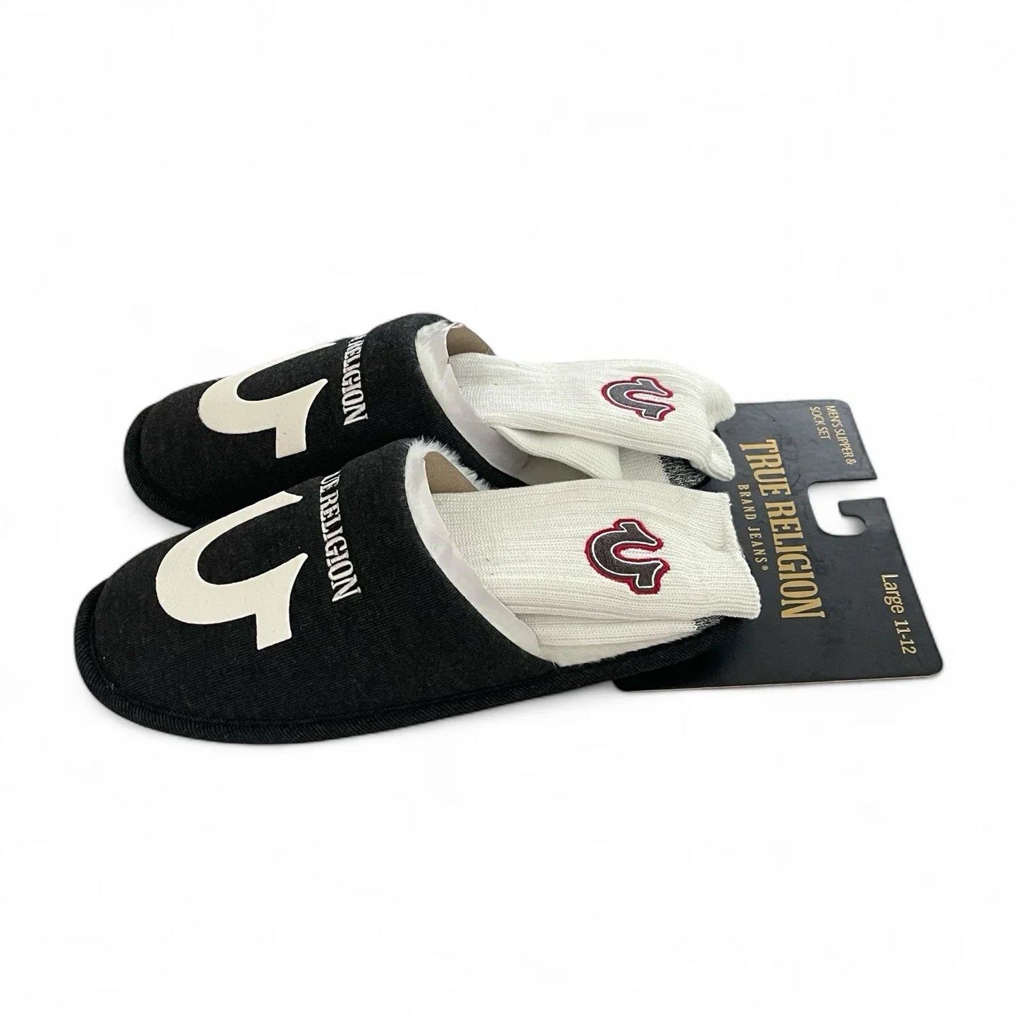 True Religion Men’s Slipper Sock Set Black and White Size 11-12 Embroidered New - Trendiez U ♥