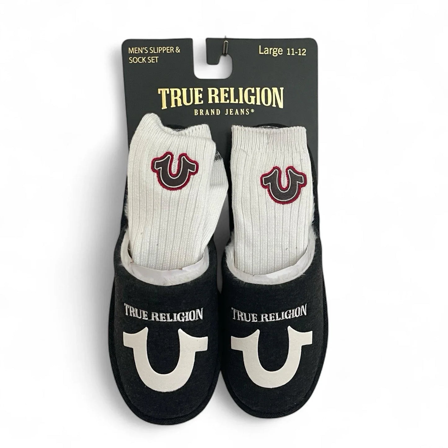 True Religion Men’s Slipper Sock Set Black and White Size 11-12 Embroidered New - Trendiez U ♥