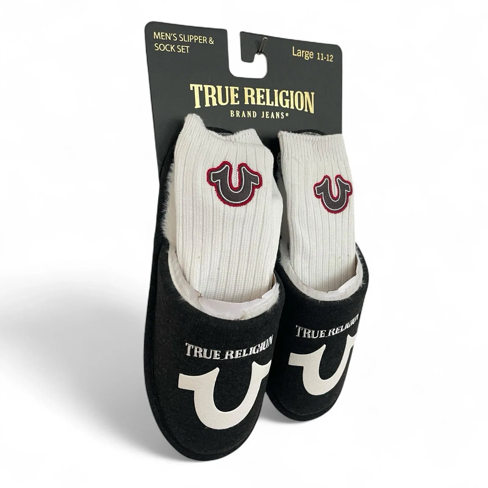True Religion Men’s Slipper Sock Set Black and White Size 11-12 Embroidered New - Trendiez U ♥