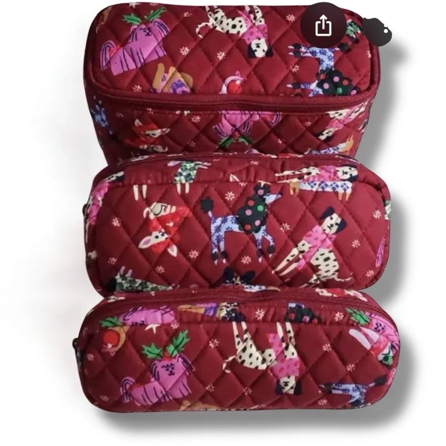 Vera Bradley Holiday Hounds Cosmetic Bag Set – 4 Piece Travel Gift - Trendiez U ♥