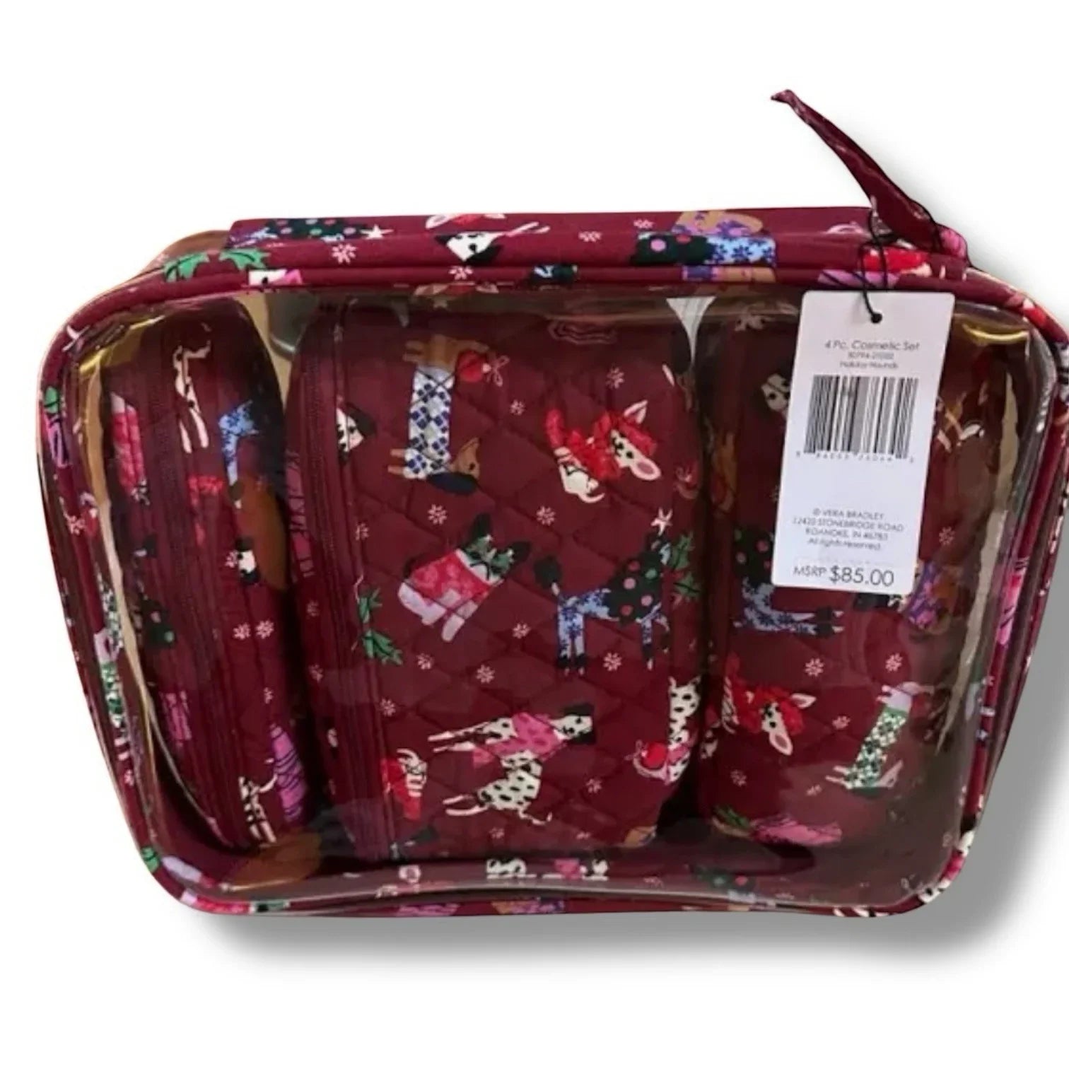 Vera Bradley Holiday Hounds Cosmetic Bag Set – 4 Piece Travel Gift - Trendiez U ♥