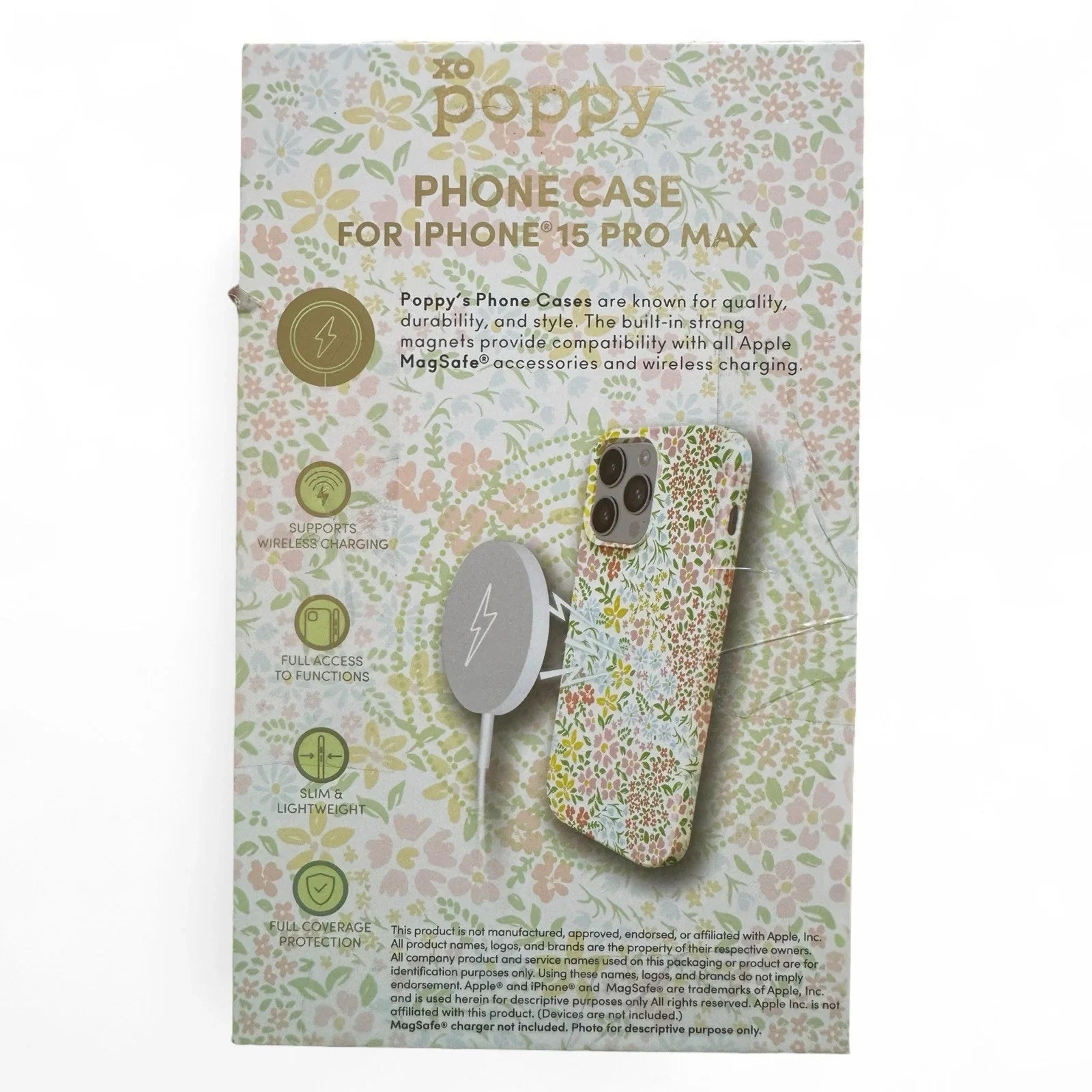XO Poppy iPhone 15 Pro Max Floral Flowers Cellphone Case Magsafe Compatible NIB - Trendiez U ♥