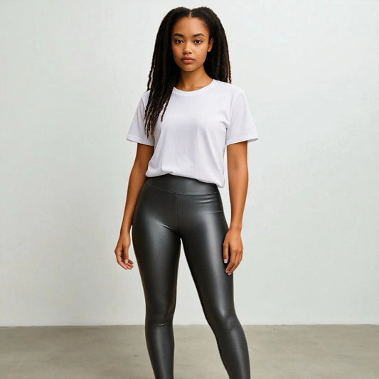 Yogalicious Lady Love Women’s Faux Leather Leggings – Gray High Rise, Small - Trendiez U ♥